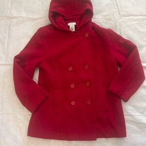 COVINGTON Red Hooded Peacoat wool blend size Large 14/ 16